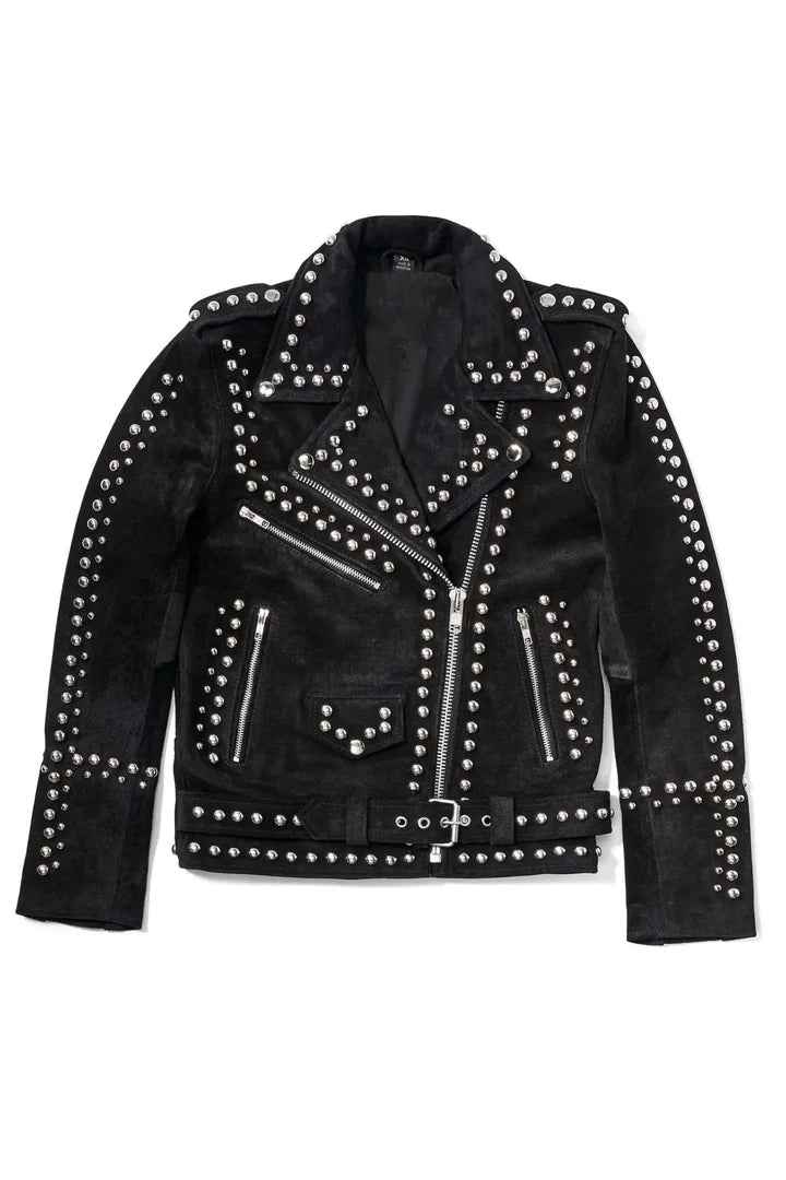 Black Women’s Leather Jacket with Silver Studded Details