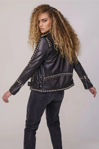 Silver Studded Women's leather Jacket