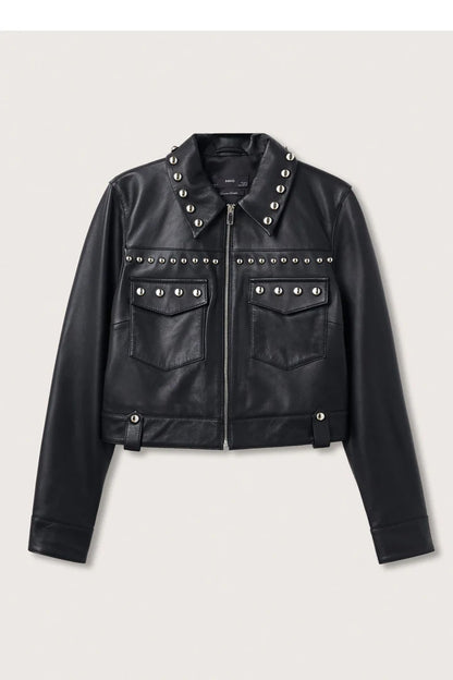 Studded Retro Motorcycle Leather Jacket