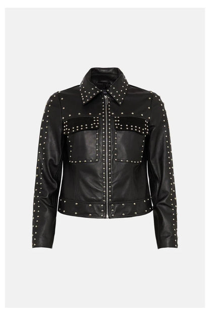 Spiked Studded Leather Biker Jacket