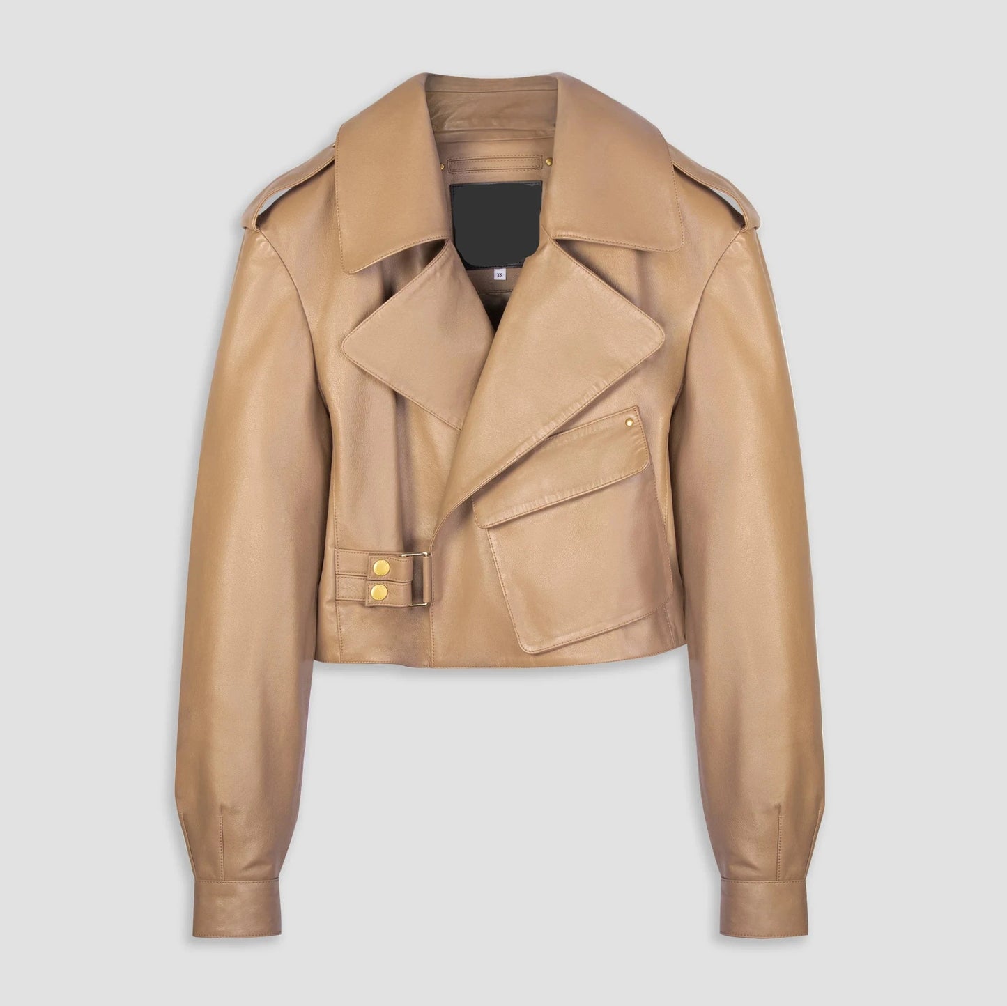 Women's Brown Cropped Leather Biker Jacket