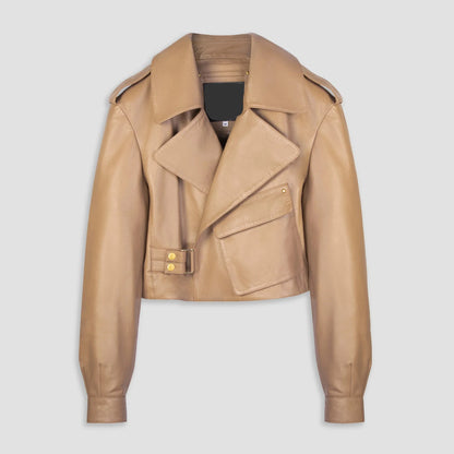 Women's Brown Cropped Leather Biker Jacket