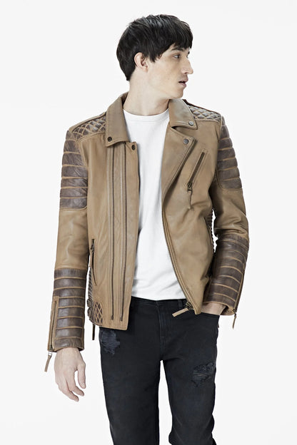 Desert Brown Waxed Biker Leather Motorbike Jacket