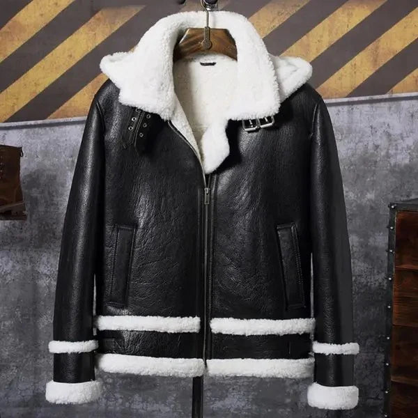 Hooded Shearling Leather Jacket