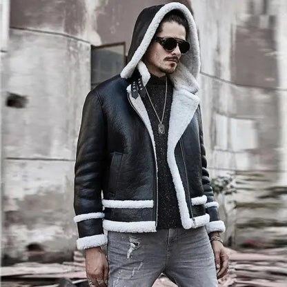 Hooded Shearling Leather Jacket