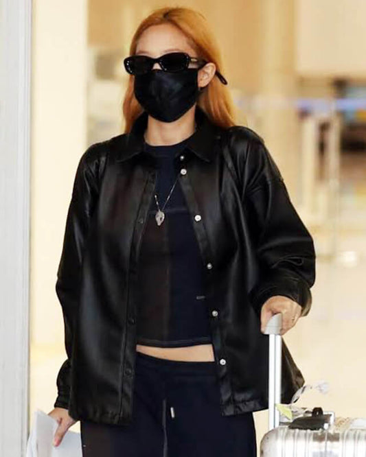 Blackpink Jennie Kim Black Leather Jacket