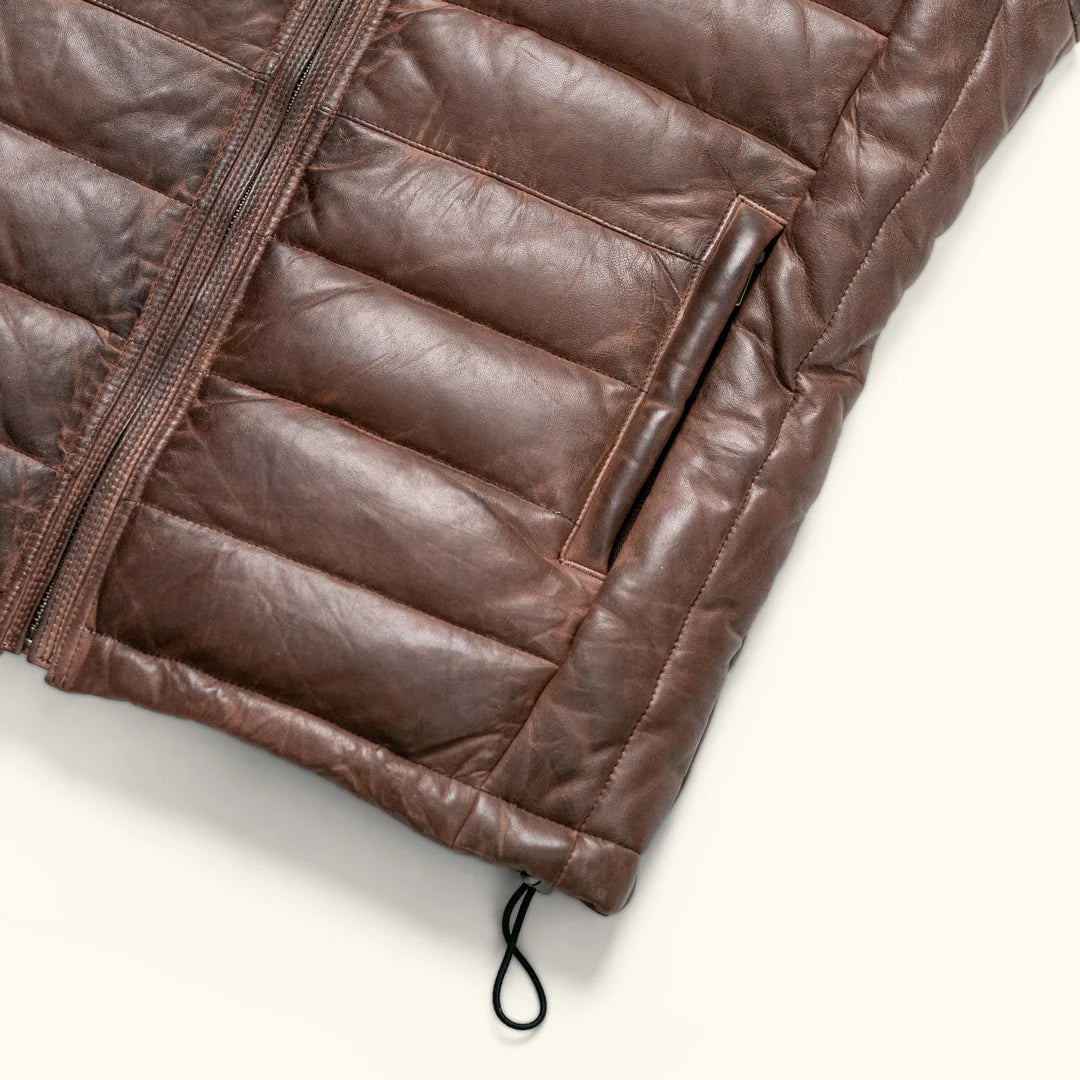 Bridger Dark Brown Puffer Leather Vest