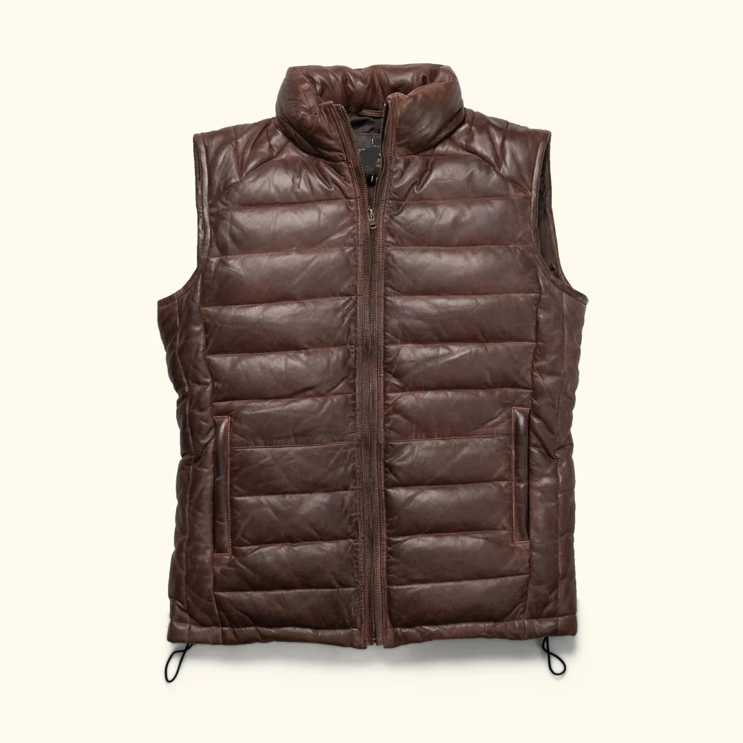 Bridger Dark Brown Puffer Leather Vest