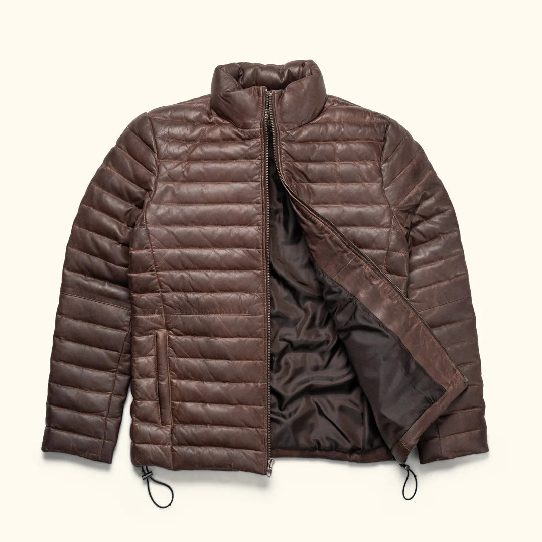 Bridger Dark Brown Puffer Leather Jacket