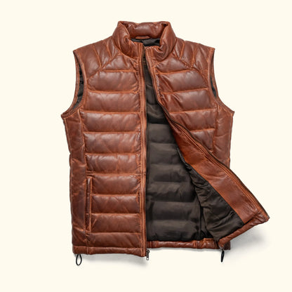 Bridger Light Brown Puffer Leather Vest