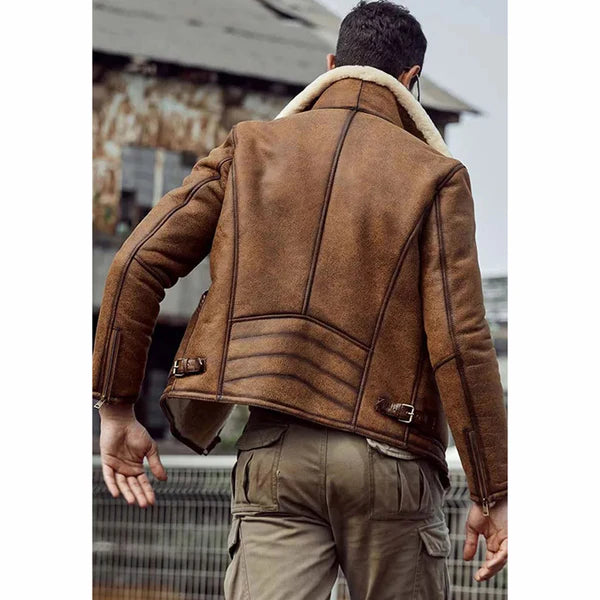 Men’s Tan Brown Leather Shearling Jacket - Timeless & Stylish