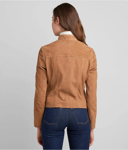 Women's Tan Brown Leather Biker Jacket