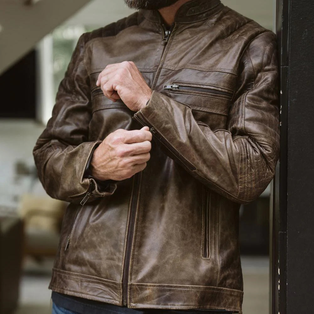 Distressed Brown Cafe Race Jacket