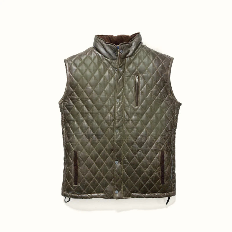 Olive Green Quilted Leather Vest