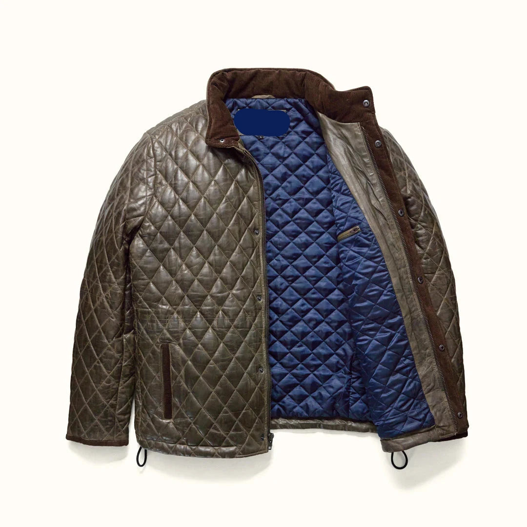 Olive Green Quilted Leather Jacket