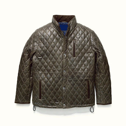 Olive Green Quilted Leather Jacket