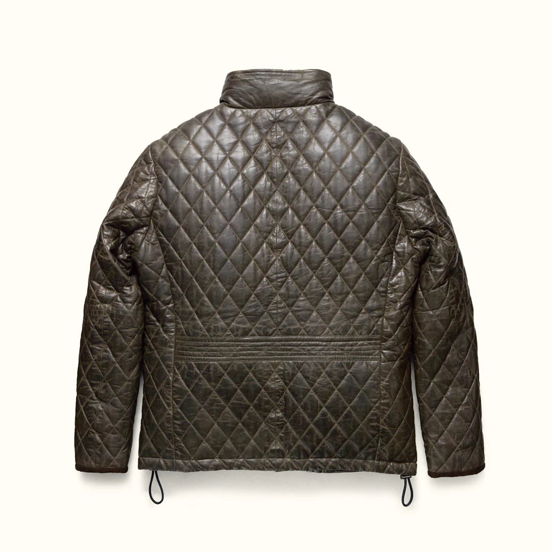 Olive Green Quilted Leather Jacket