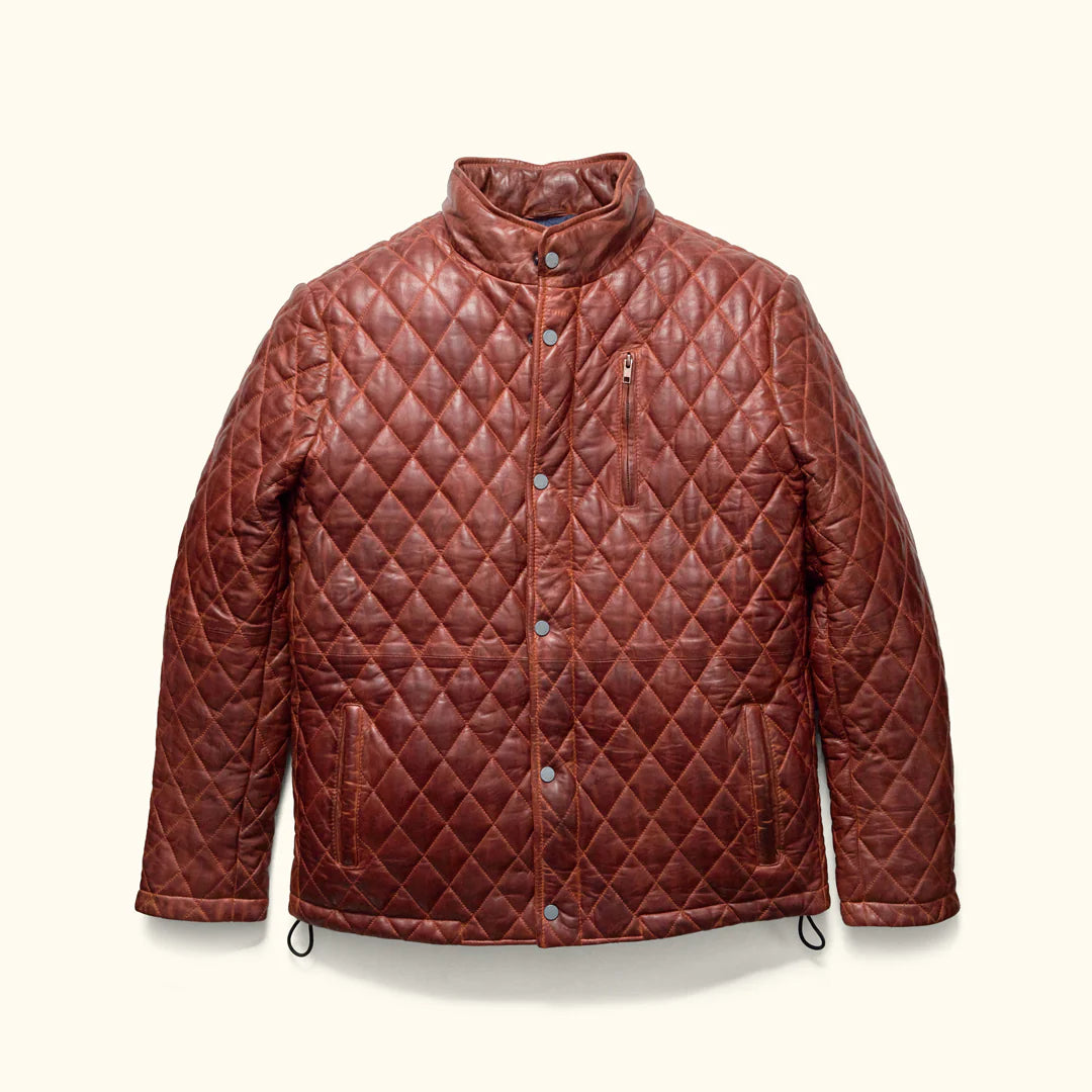 Whiskey Brown Quilted Leather Jacket