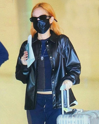 Blackpink Jennie Kim Black Leather Jacket