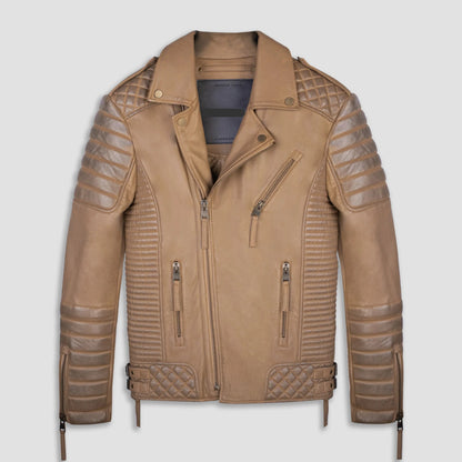 Desert Brown Waxed Biker Leather Motorbike Jacket