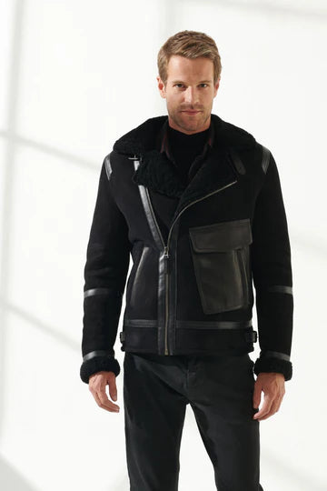 Men’s Aviator Black Shearling Jacket