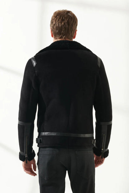 Men’s Aviator Black Shearling Jacket