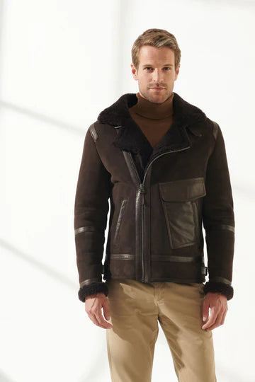 Men’s Aviator Brown Shearling Jacket