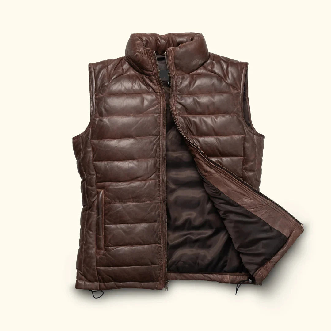 Bridger Dark Brown Puffer Leather Vest