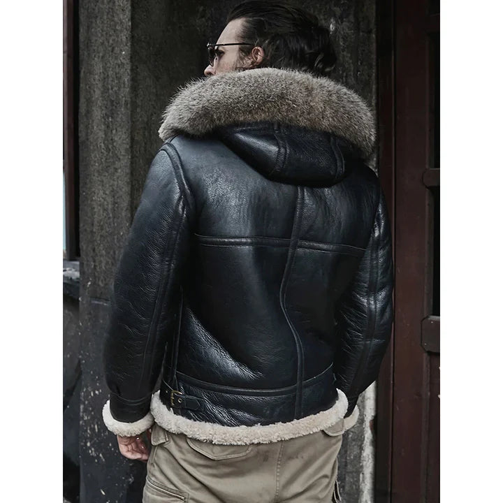 Hooded RAF Aviator B3 Sheepskin Black Shearling Jacket