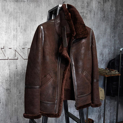 B3 Sheepskin Dark Brown Shearling Leather Jacket