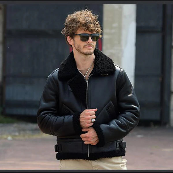 Men's Black Shearling Jacket Limited Edition - Exclusive & Luxurious