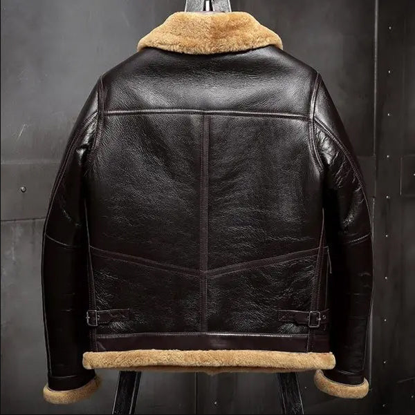 Men's Brown B3 Shearling Fur Sheepskin Leather Airforce Flight Jacket