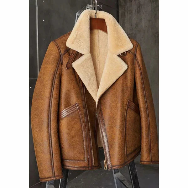 Men’s Tan Brown Leather Shearling Jacket - Timeless & Stylish