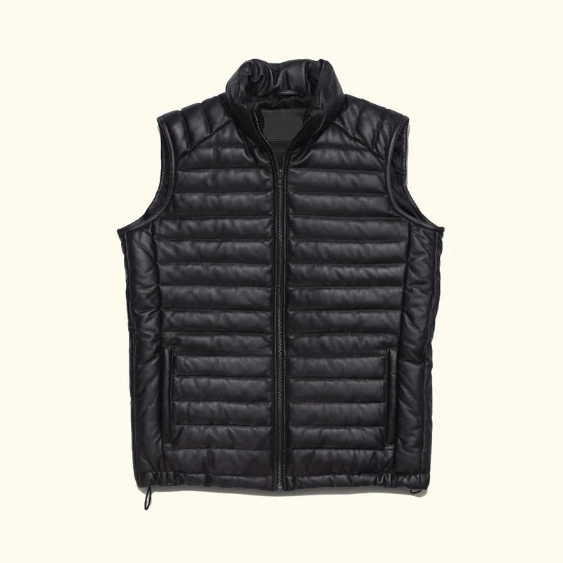 Bridger Style Black Puffer Leather Vest