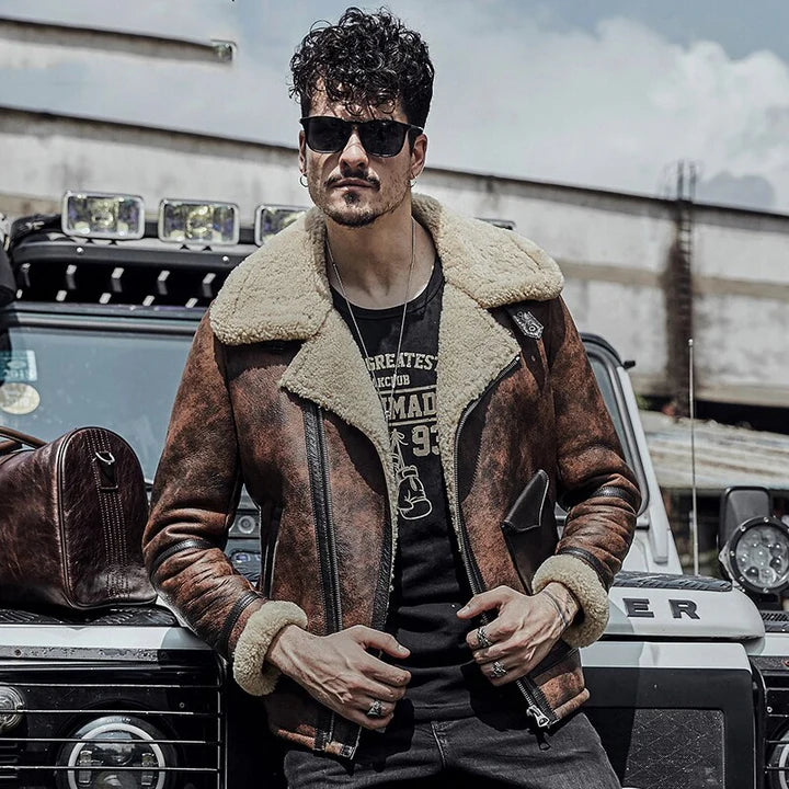 RAF Waxed Brown Flying Aviator Shearling Jacket Limited Edition - Exclusive & Timeless