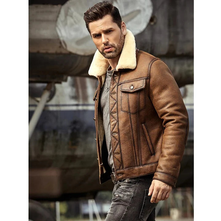 B3 Sheepskin Trucker Shearling Leather Jacket