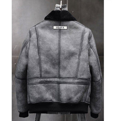 Mens Grey B3 RAF Flight Shearling Leather Jacket