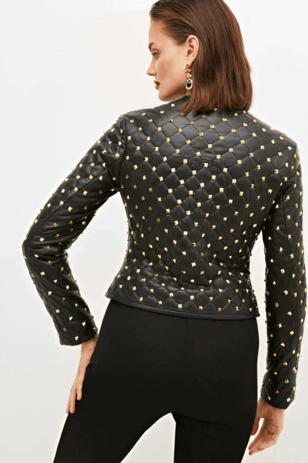 Gold Studded Black Leather Jacket