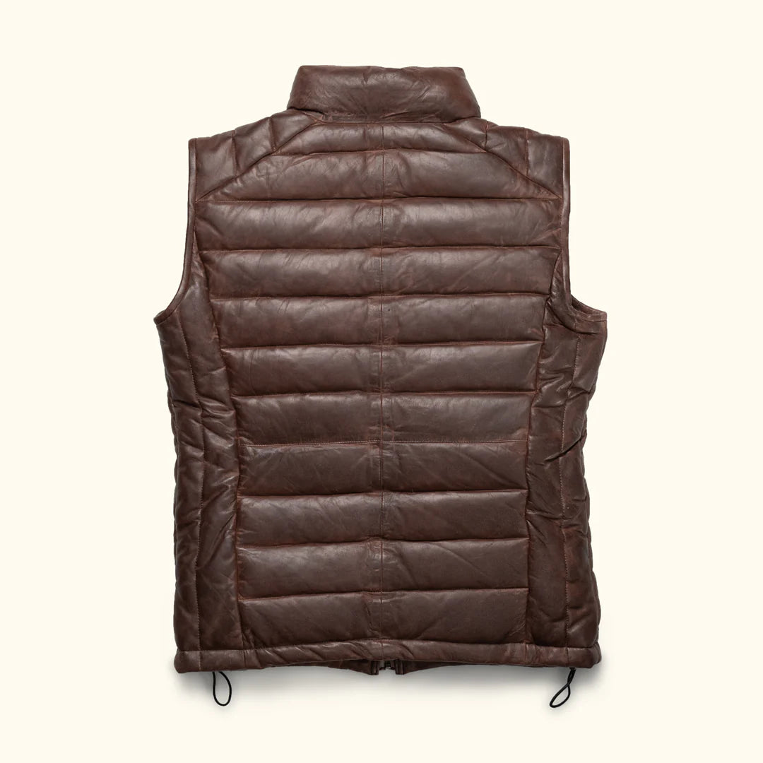 Bridger Dark Brown Puffer Leather Vest