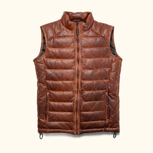 Bridger Light Brown Puffer Leather Vest