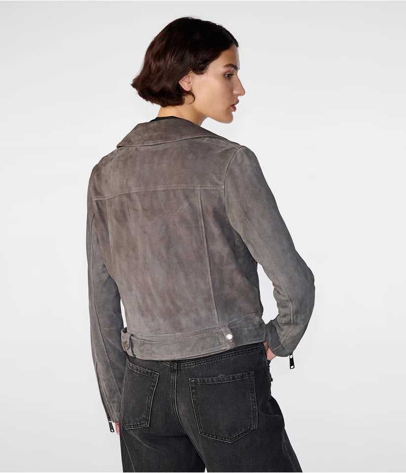 Women's Grey Suede Leather Biker Jacket