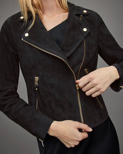 Women's Black Suede Leather Biker Jacket