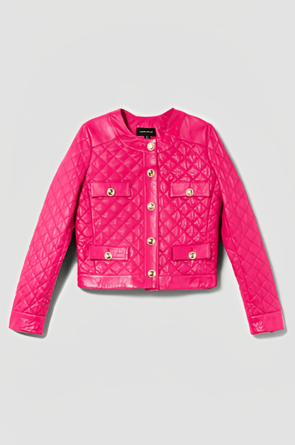 Women's Quilted Leather Trucker Jacket In Pink