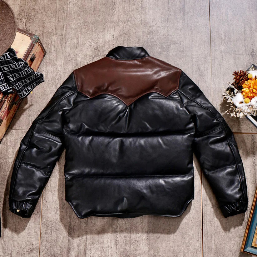Black Designer Puffer Leather Jacket – Timeless & Chic