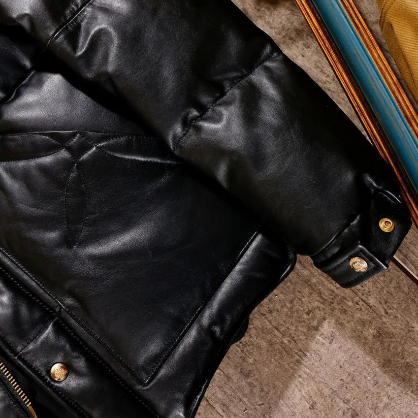 Black Designer Puffer Leather Jacket – Timeless & Chic