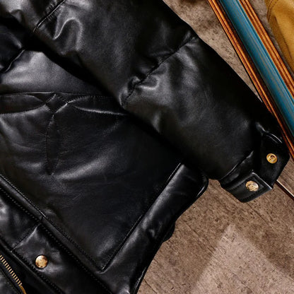 Black Designer Puffer Leather Jacket – Timeless & Chic