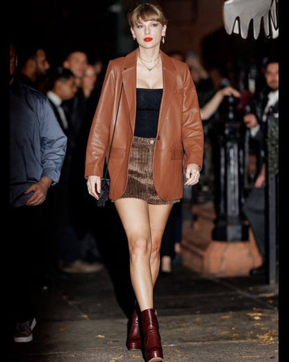 Taylor Swift Brown Leather Blazer