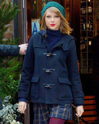 Taylor Swift Hooded Blue Wool Coat