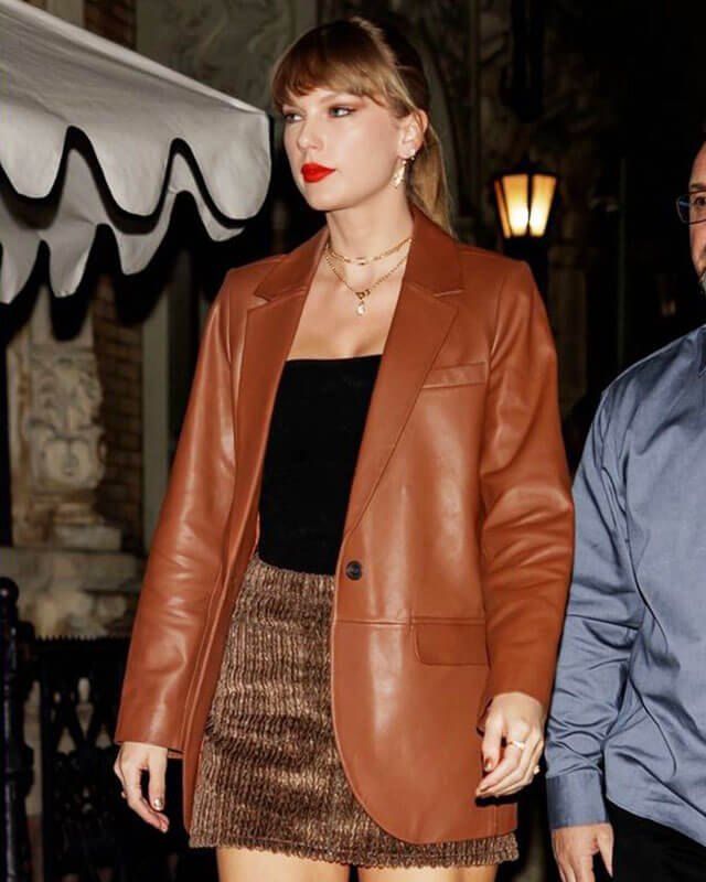 Taylor Swift Brown Leather Blazer