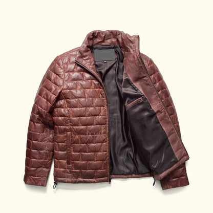 Brown Puffer Leather Jacket